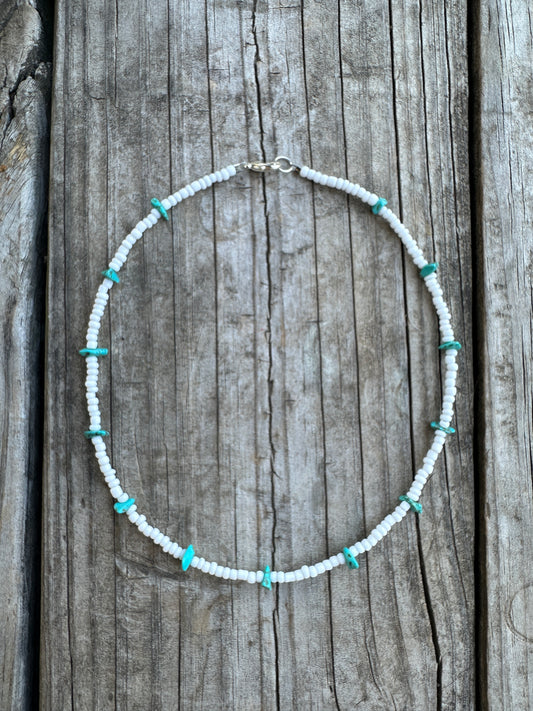 White with turquoise stone choker necklace