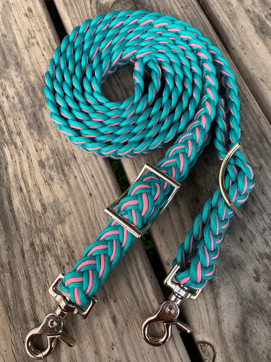Teal and rose pink reins