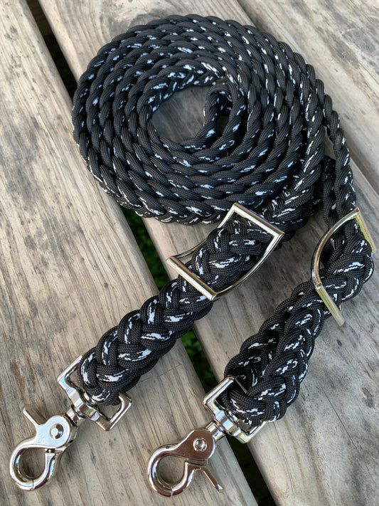 Black and cow print reins