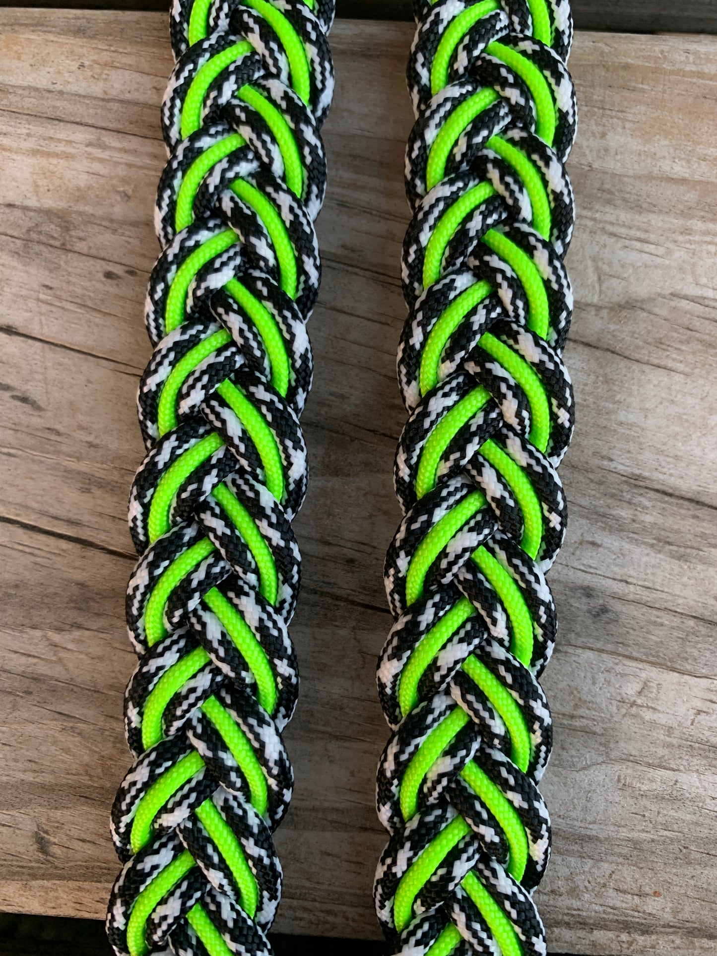 Green and cow print reins