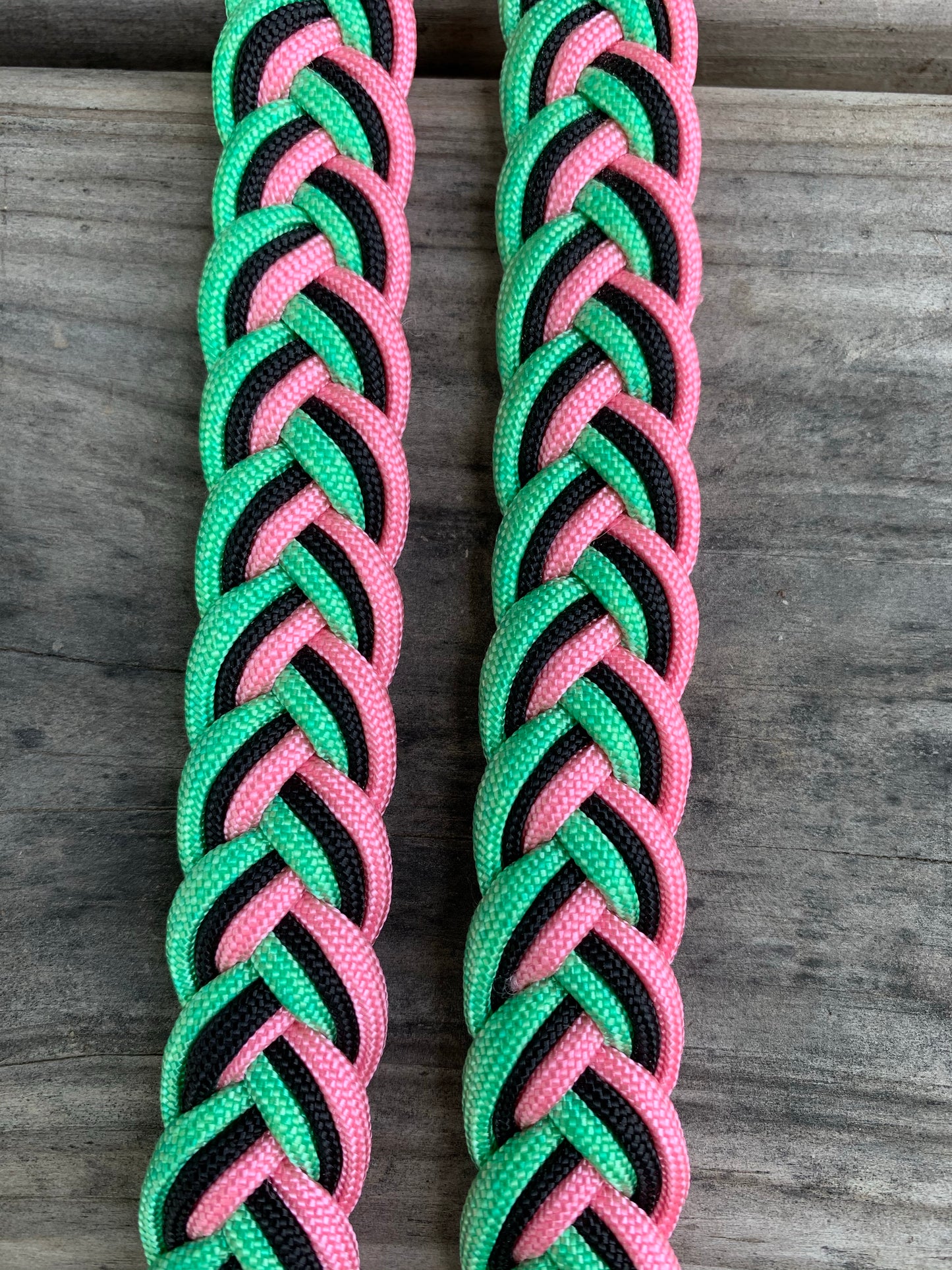Mint, black and rose pink reins