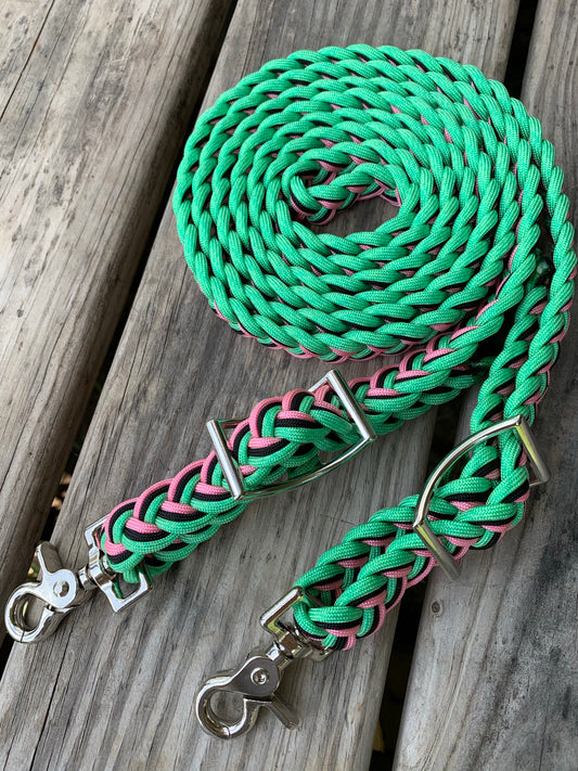 Mint, black and rose pink reins