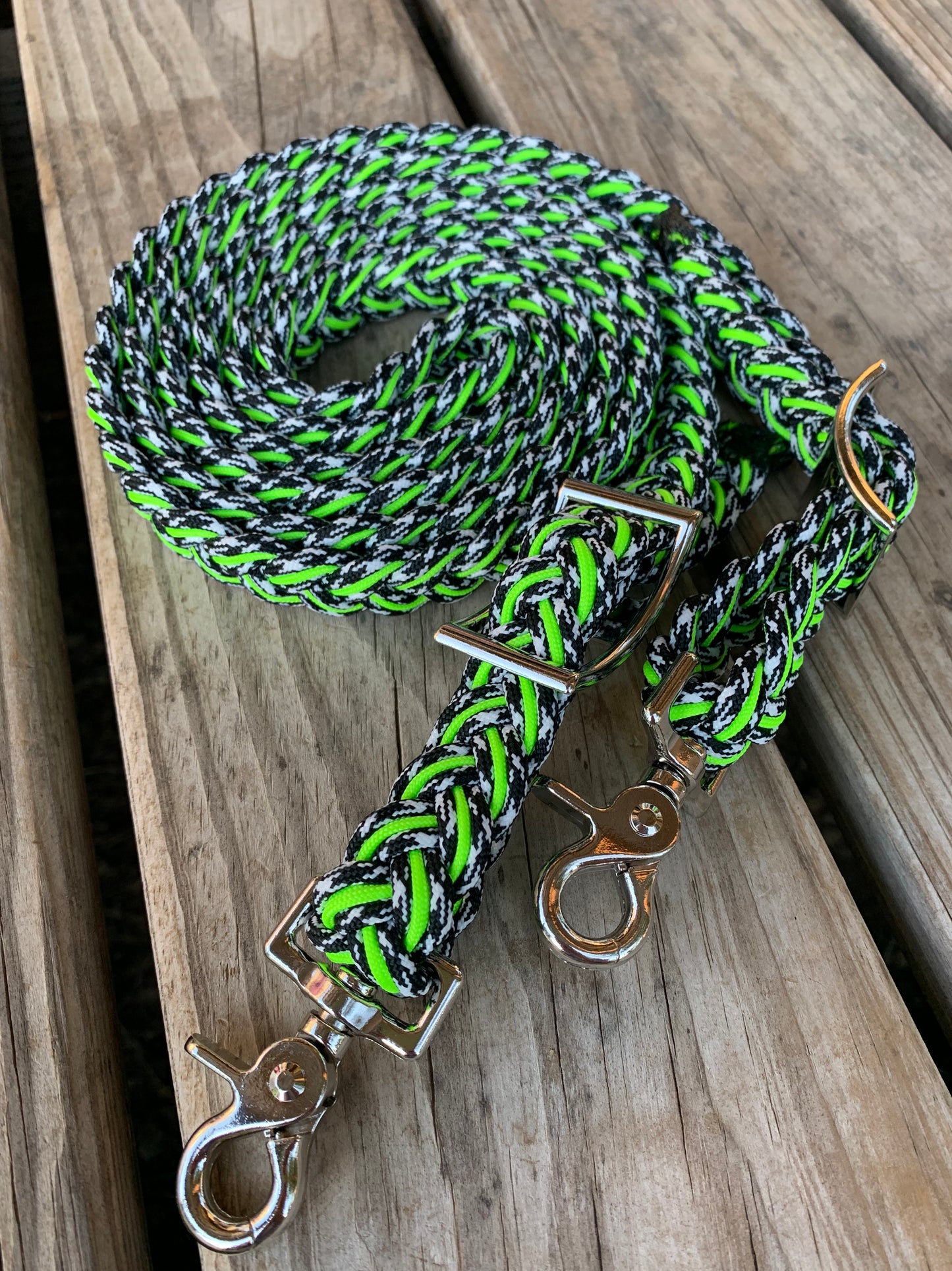 Green and cow print reins